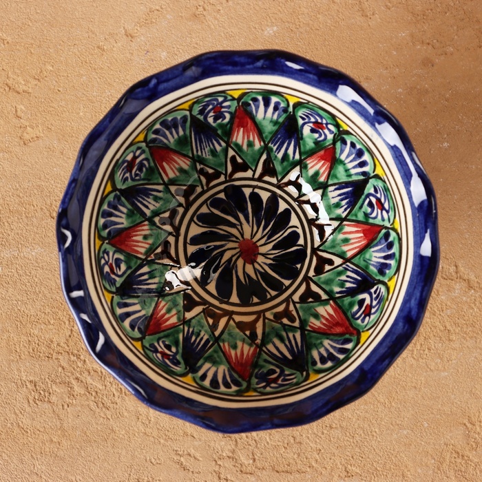 Конфетница Риштанская Керамика "Цветы", синяя 13 см, - фото 1906676953