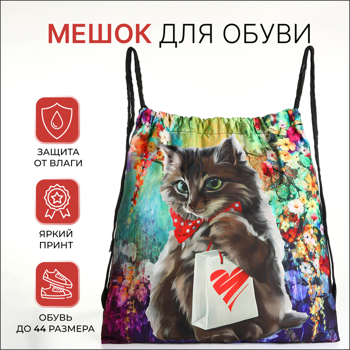 Мешок для обуви на шнурке, с принтом, размер 45×1×34 см, разноцветный - Фото 1