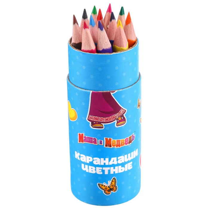 Цветные карандаши в тубусе, 12 цветов, трехгранные, Маша и Медведь