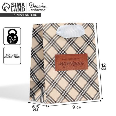 Пакет подарочный ламинированный, упаковка, «Клетка», 9×12×6.5 см