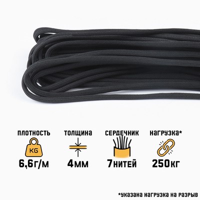 Паракорд 550, d=4 мм, 10 м, графит