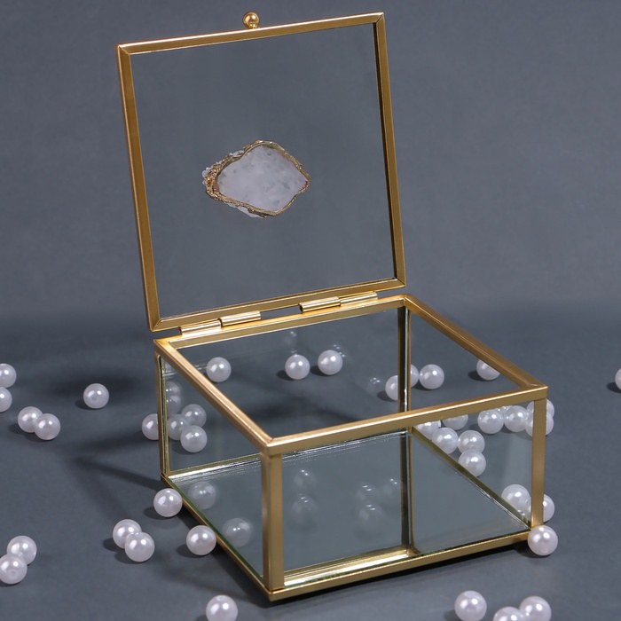 Органайзер для хранения «MOUNTAINS», стеклянный, с зеркальным дном, с крышкой, 1 секция, 10 × 10 × 6 см, цвет прозрачный/медный