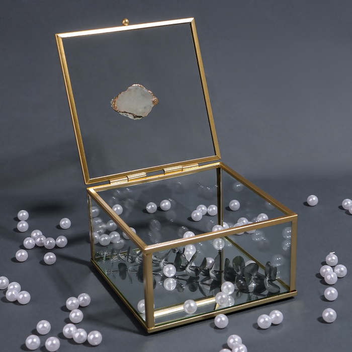 Органайзер для хранения «MOUNTAINS», стеклянный, с зеркальным дном, с крышкой, 1 секция, 12 × 12 × 7 см, цвет прозрачный/медный