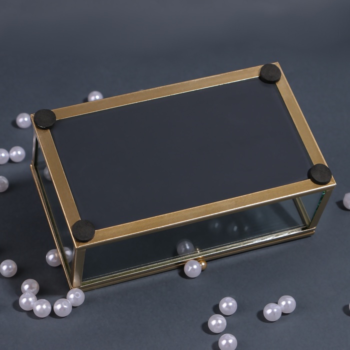Органайзер для хранения «MOUNTAINS», стеклянный, с зеркальным дном, с крышкой, 1 секция, 14,5 × 8,5 × 6 см, цвет прозрачный/медный