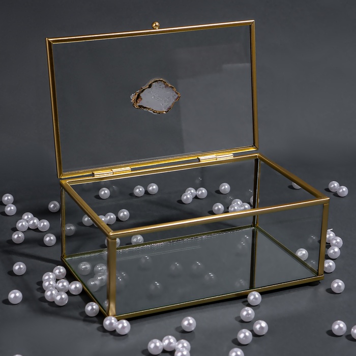 Органайзер для хранения «MOUNTAINS», стеклянный, с зеркальным дном, с крышкой, 1 секция, 17 × 10,5 × 7 см, цвет прозрачный/медный