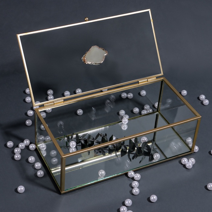 Органайзер для хранения «MOUNTAINS», стеклянный, с зеркальным дном, с крышкой, 1 секция, 21,5 × 10,5 × 7,5 см, цвет прозрачный/медный