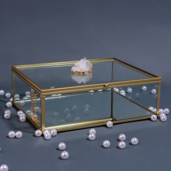 Органайзер для хранения «MOUNTAINS», стеклянный, с зеркальным дном, с крышкой, 1 секция, 20 × 16 × 6,5 см, цвет прозрачный/медный