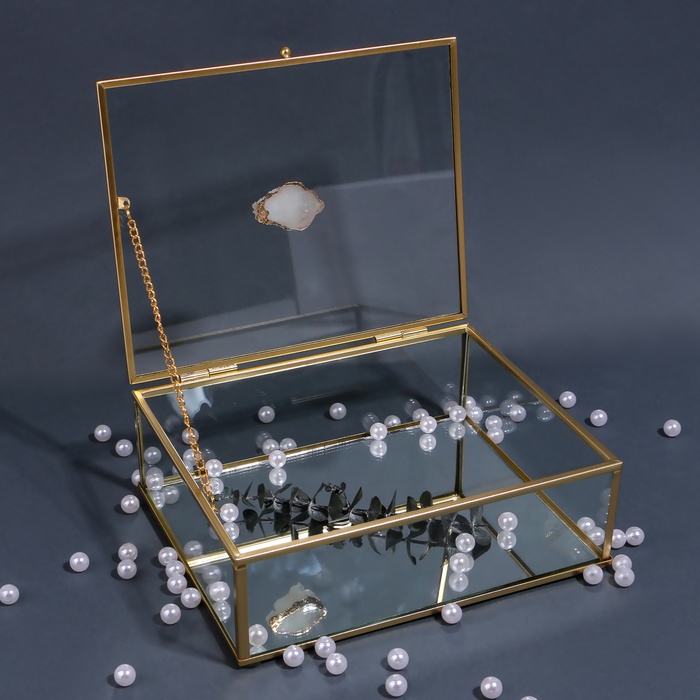 Органайзер для хранения «MOUNTAINS», стеклянный, с зеркальным дном, с крышкой, 1 секция, 20 × 16 × 6,5 см, цвет прозрачный/медный