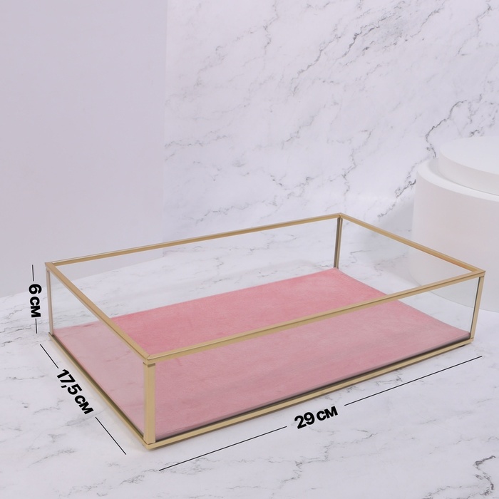 Органайзер для хранения «PINK RIPPLES», стеклянный, 1 секция, 29 × 17,5 × 6 см, цвет прозрачный/медный/розовый