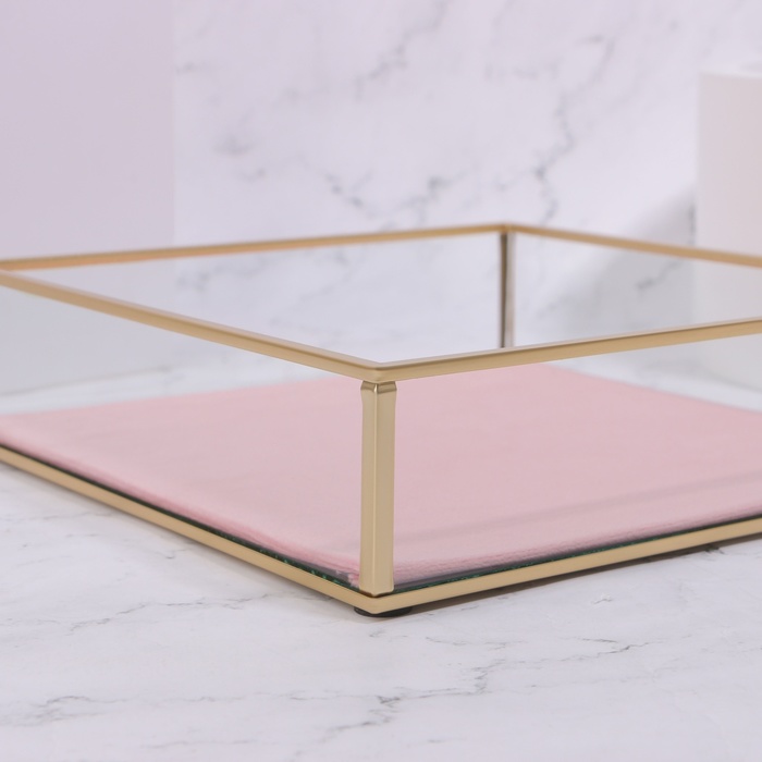 Органайзер для хранения «PINK RIPPLES», стеклянный, 1 секция, 20 × 20 × 5 см, цвет прозрачный/медный/розовый