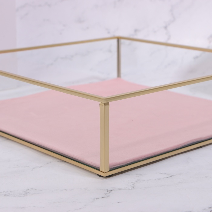 Органайзер для хранения «PINK RIPPLES», стеклянный, 1 секция, 24 × 14 × 6,5 см, цвет прозрачный/медный/розовый