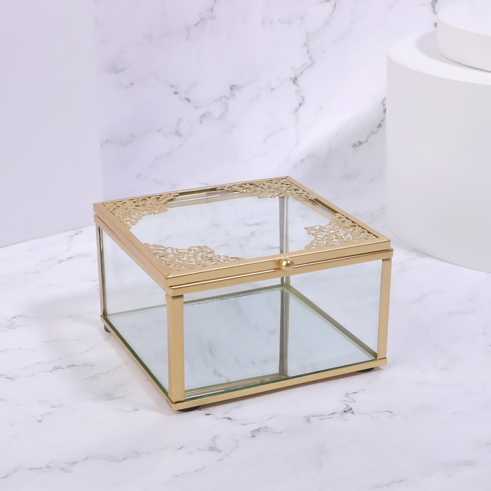 Органайзер для хранения «GREAT», стеклянный, с зеркальным дном, 1 секция, 10 × 10 × 6 см, цвет прозрачный/медный