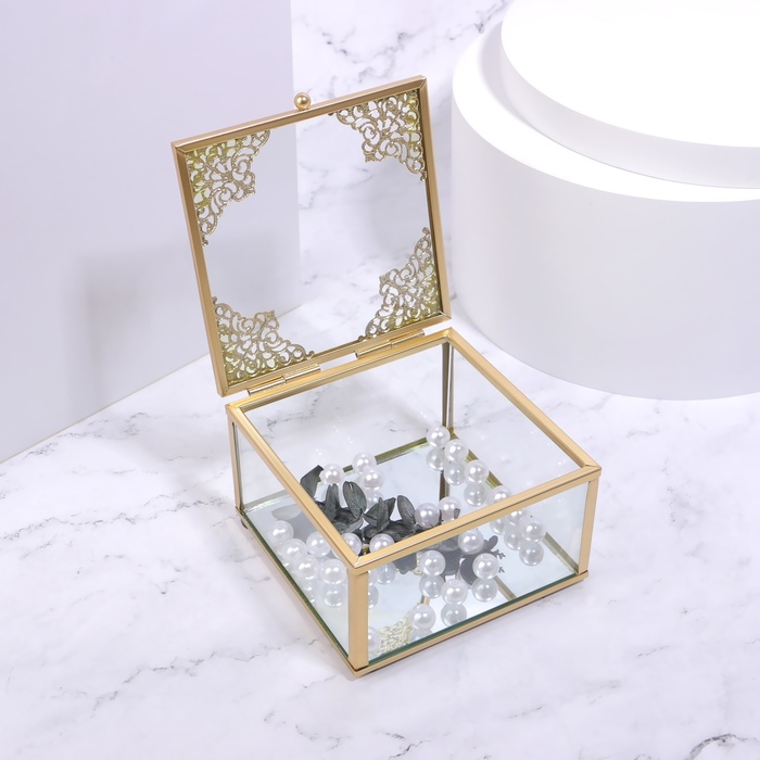 Органайзер для хранения «GREAT», стеклянный, с зеркальным дном, 1 секция, 10 × 10 × 6 см, цвет прозрачный/медный