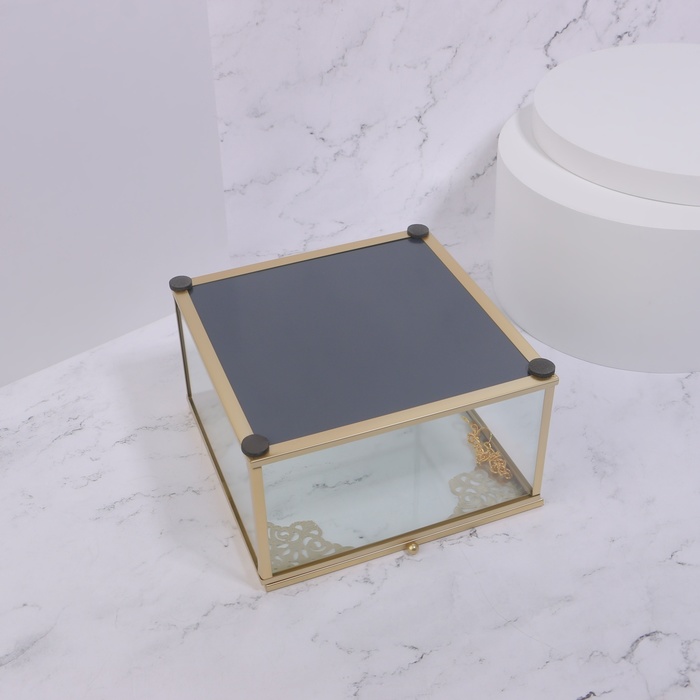 Органайзер для хранения «GREAT», стеклянный, с зеркальным дном, 1 секция, 15 × 15 × 8,5 см, цвет прозрачный/медный
