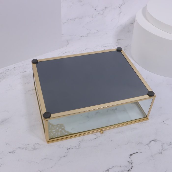 Органайзер для хранения «GREAT», стеклянный, с зеркальным дном, 1 секция, 20 × 16 × 6,5 см, цвет прозрачный/медный