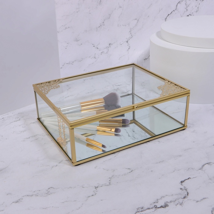 Органайзер для хранения «GREAT», стеклянный, с зеркальным дном, 1 секция, 20 × 16 × 6,5 см, цвет прозрачный/медный
