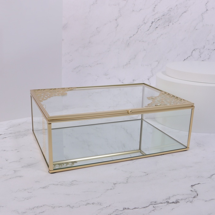 Органайзер для хранения «GREAT», стеклянный, с зеркальным дном, 1 секция, 17 × 10,5 × 7 см, цвет прозрачный/медный