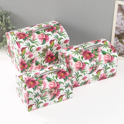 Набор шкатулок для украшений «Сундук. Яркие цветы», картон, 3 шт.