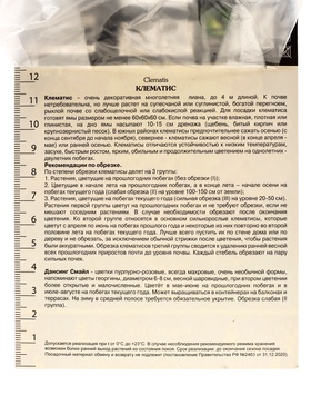 Клематис крупноцветковый Люкс "Дансинг Смайл", капер, 1 шт, Весна 2025