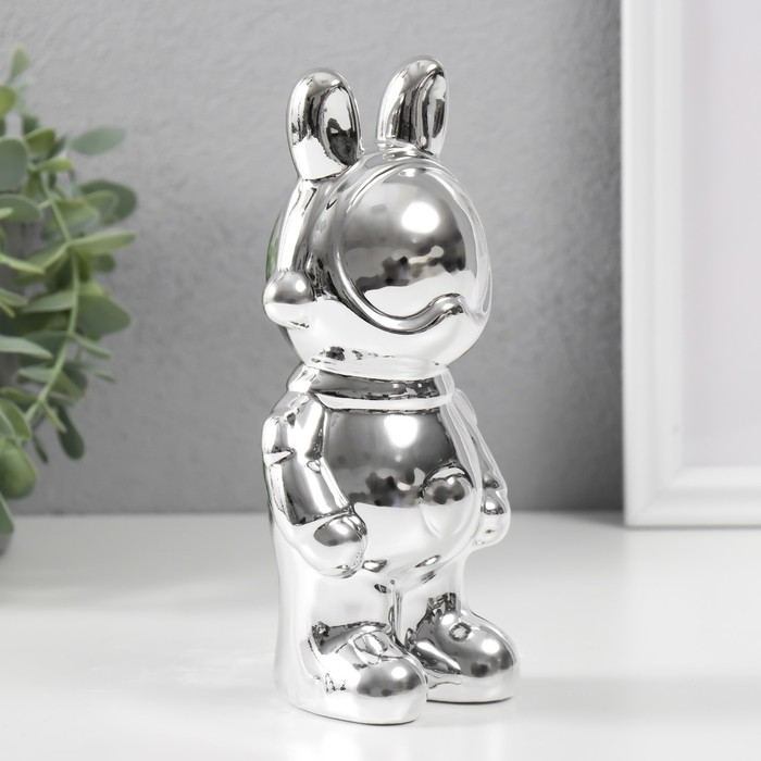 Сувенир керамика "Зайка-космонавт" серебро 8х6х17 см