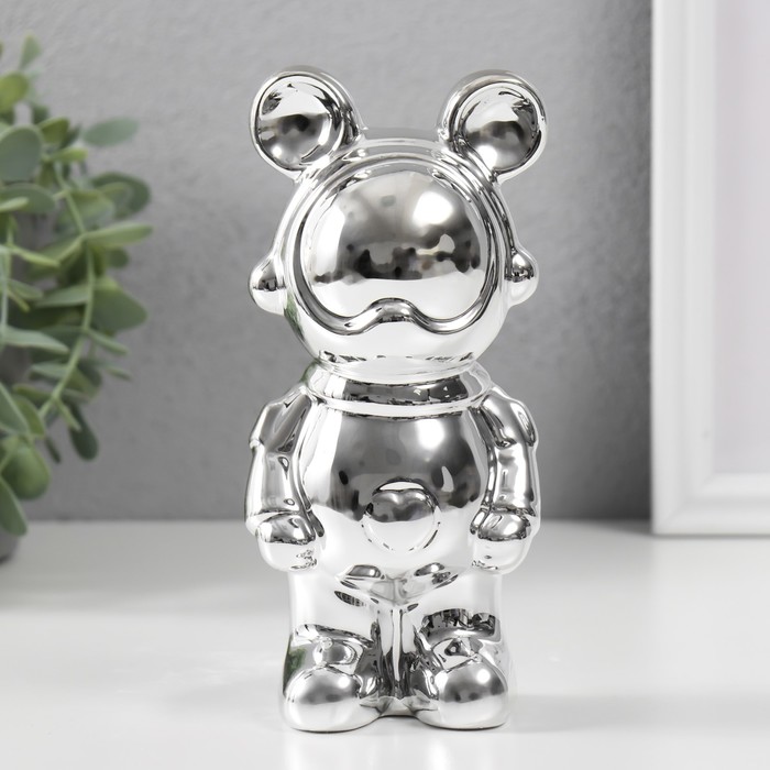 Сувенир керамика "Мишка-космонавт" серебро 8х6х18 см - Фото 1