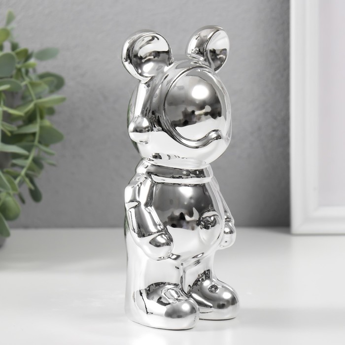 Сувенир керамика "Мишка-космонавт" серебро 8х6х18 см