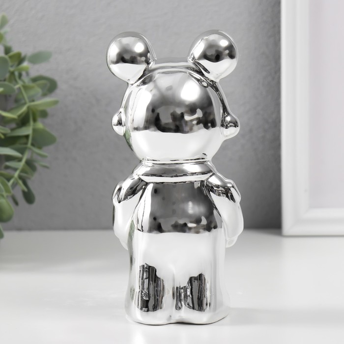 Сувенир керамика "Мишка-космонавт" серебро 8х6х18 см