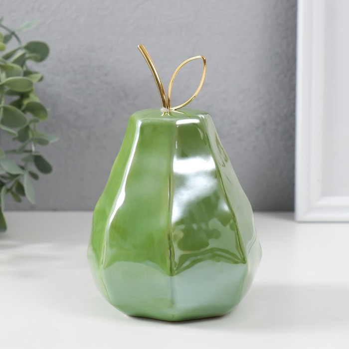Сувенир керамика, металл "Зелёная груша с гранями, с веточкой"10х10х16 см
