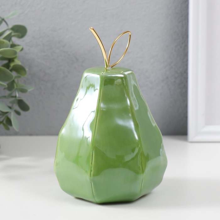Сувенир керамика, металл "Зелёная груша с гранями, с веточкой"10х10х16 см