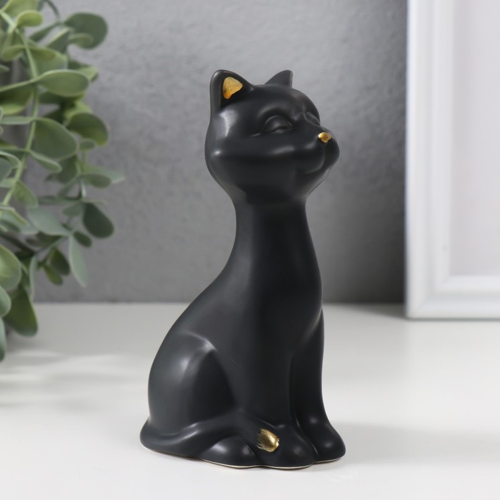 Сувенир керамика "Чёрный котик с золотым носом" матовый 6х5х13 см