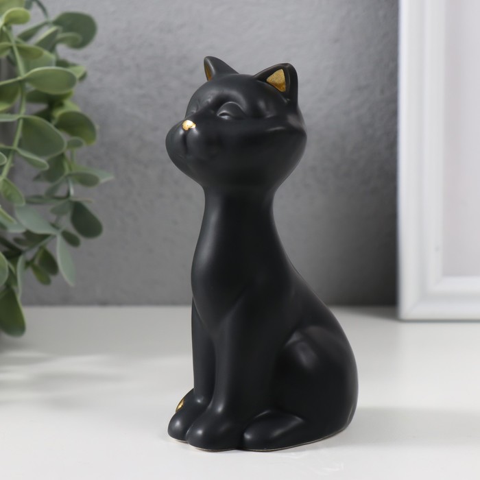 Сувенир керамика "Чёрный котик с золотым носом" матовый 6х5х13 см