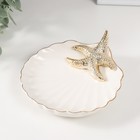 Сувенир керамика подставка "Морская звезда на ракушке" белый с золотом 13х12,5х2,5 см - фото 321247533