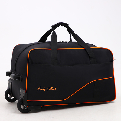 Сумка дорожная на колёсах, длинный ремень, чёрная, оранжевая