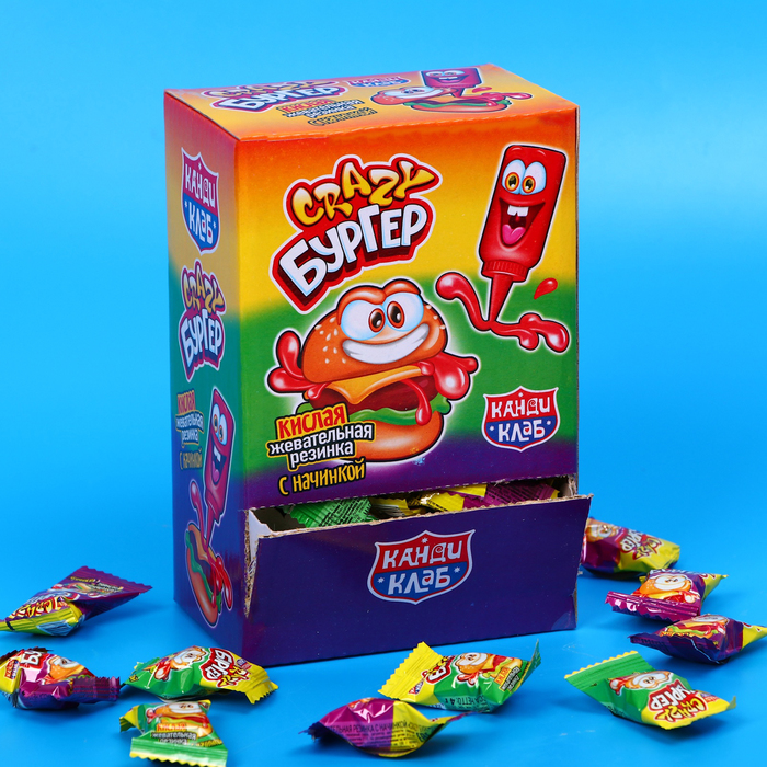 Кислая жевательная резинка с начинкой «Crazy Бургер» 4 г - Фото 1