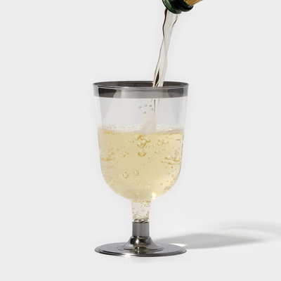 Бокал пластиковый одноразовый для вина «Кристалл», 200 мл, с металлизированными каемками, цвет прозрачный, 6 шт/уп