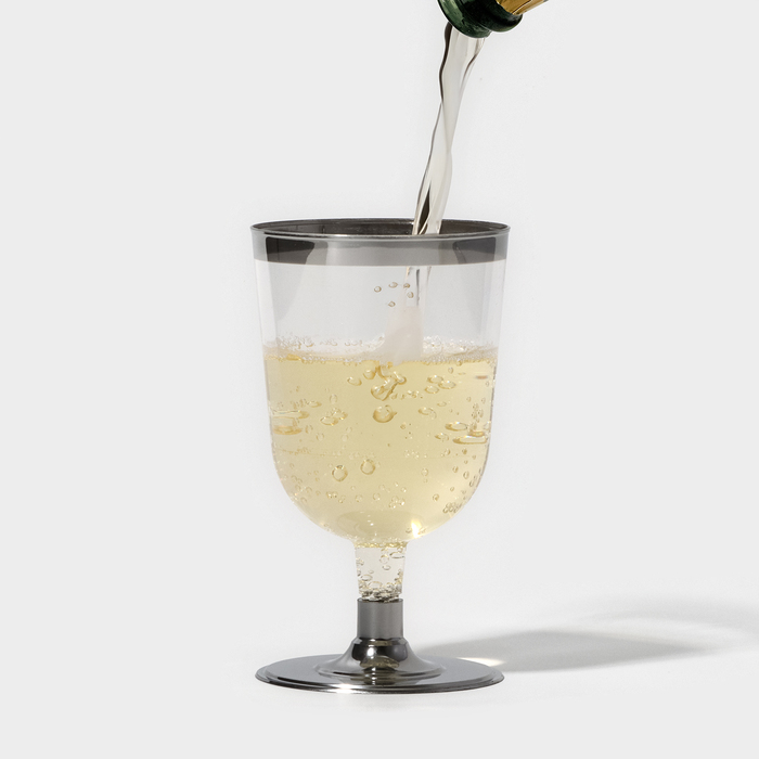 Бокал пластиковый одноразовый для вина «Кристалл», 200 мл, с металлизированными каемками, цвет прозрачный, 6 шт/уп - Фото 1
