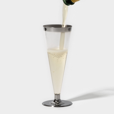 Бокал пластиковый одноразовый для шампанского «Флютэ», 150 мл, с металлизированными каемками, цвет прозрачный, 6 шт/уп