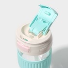 Стакан Magistro «Трэвел», 570 мл, 8.9×8.3×18 см, с трубочкой и крышкой, стекло, прозрачный, голубой - Фото 3