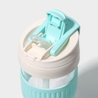 Стакан Magistro «Трэвел», 570 мл, 8.9×8.3×18 см, с трубочкой и крышкой, стекло, прозрачный, голубой - Фото 4