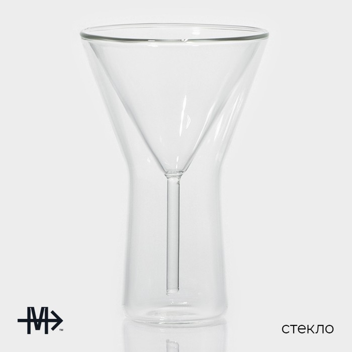 Бокал стеклянный для мартини с двойными стенками Magistro «Айс», 170 мл, 10,3×15,7 см