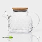Чайник стеклянный заварочный с бамбуковой крышкой и металлическим фильтром BellaTenero «Круиз», 1 л, 16×10×12 см - фото 4438600