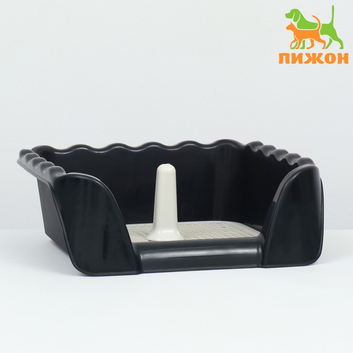 Туалет для собак, 43×43×15 см, с высокими бортами и съёмной сеткой, пластик, чёрный - Фото 1