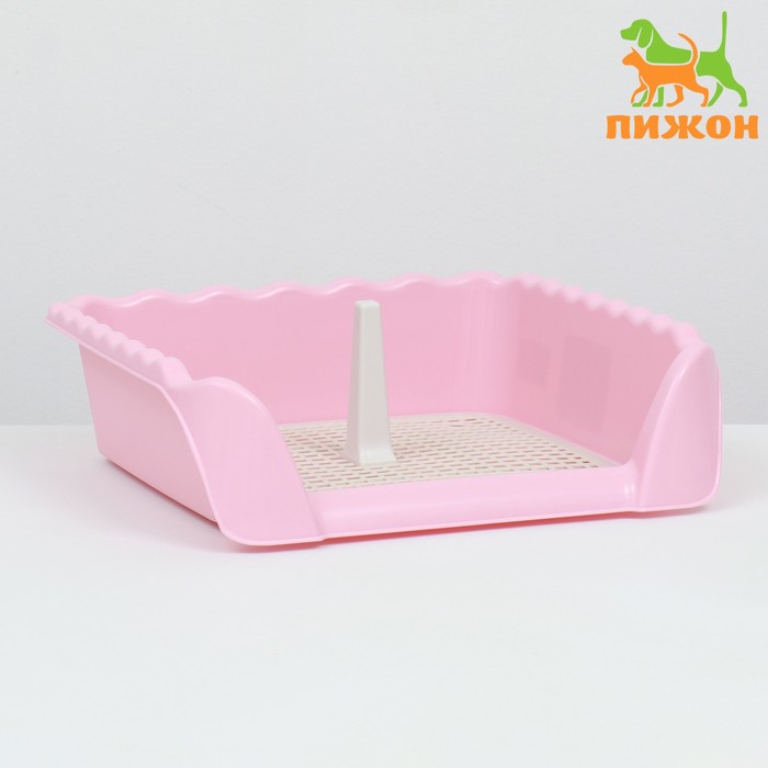 Туалет для собак с высокими бортами и съемной сеткой 38х36х12 см, розовый - Фото 1