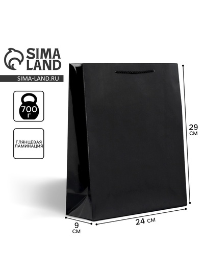 Пакет подарочный ламинированный, упаковка, черный, M 24 х 29 х 9 см