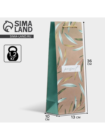 Пакет подарочный под бутылку, упаковка, Present, 36 х 13 х 10 см