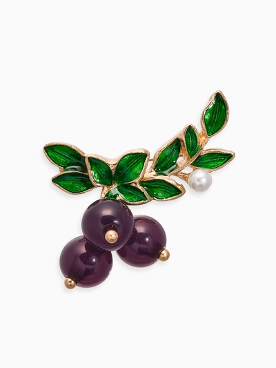 Брошь «Ягоды» аметист, цвет фиолетово-зелёный в золоте