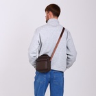 Сумка кросс-боди мужская на молнии, с ручкой, 3 наружных кармана, 17×8.5×20 см, коричневая - Фото 9