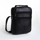 Сумка мужская на молнии, 3 наружных кармана, с ручкой, длинный ремень, чёрная - Фото 4