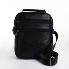 Сумка мужская на молнии, 3 наружных кармана, с ручкой, длинный ремень, чёрная - Фото 5