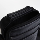 Сумка мужская на молнии, 3 наружных кармана, с ручкой, длинный ремень, чёрная - Фото 9